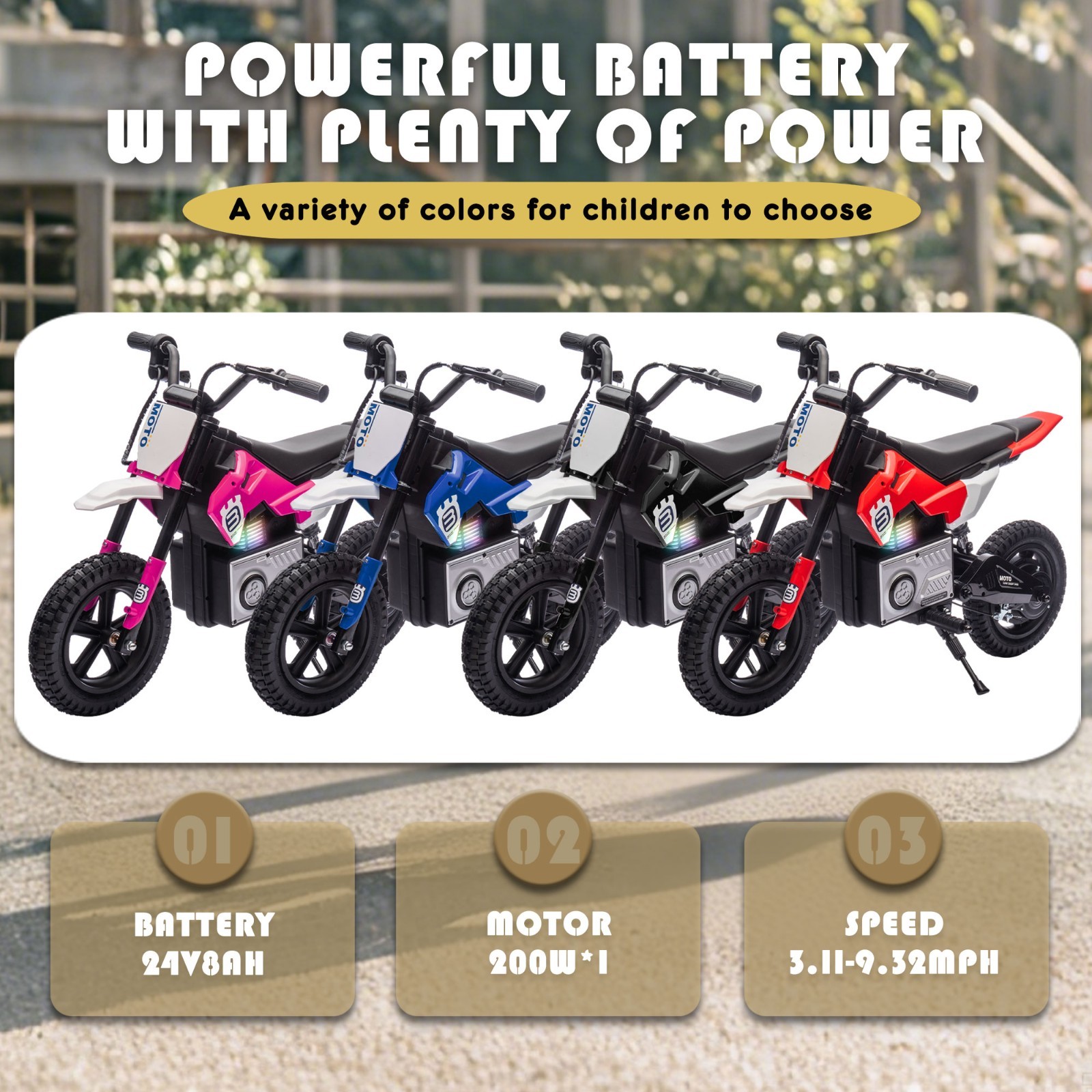 24V Kids Motorcycle Dirt Bike Ride On Toys Battery Powered for Kids Age 5-15