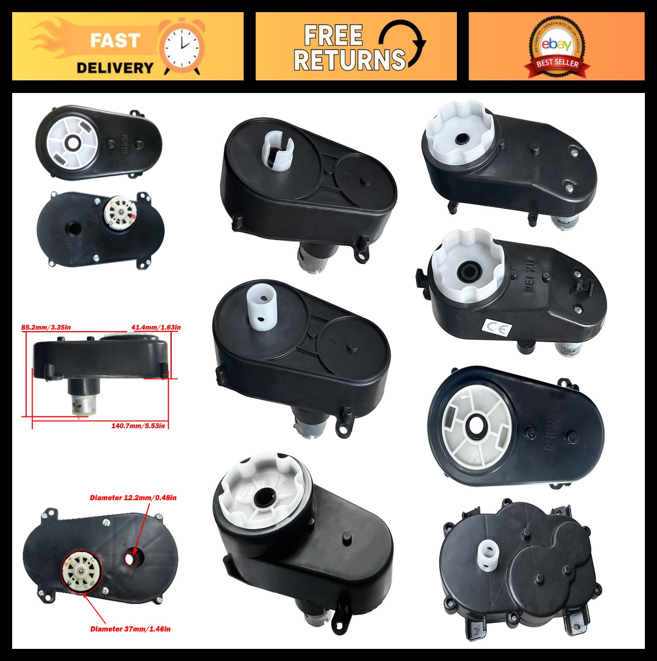 12V 24V Steering Wheel Motor Gearbox for Kids Ride-On Cars, Power Wheels Upgrade