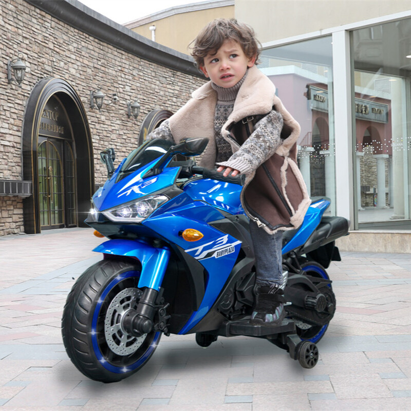 12V Kids Motorcycle Ride On Toy w/ Training Wheels 1.8~3.2 mph for kids 3-6 Blue