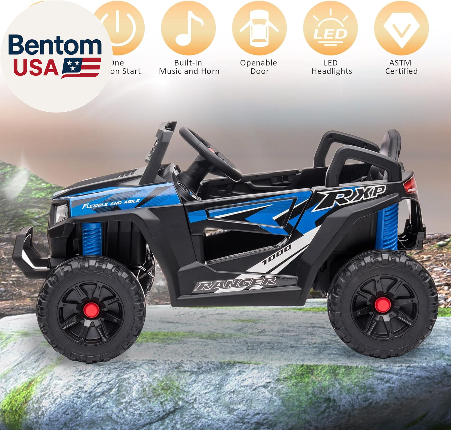 12V Kids Ride on Car, Electric Off-Road UTV Truck with Forward and Reverse Funct