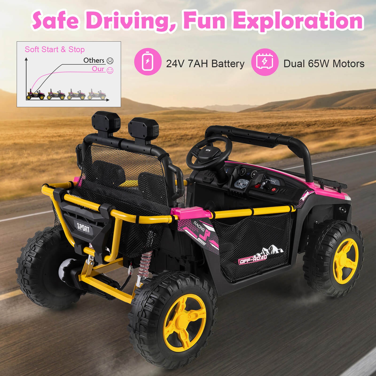 24V Ride on Toy for Big Kid’s 2 Seater Ride on UTV Truck Car w/ Remote Control