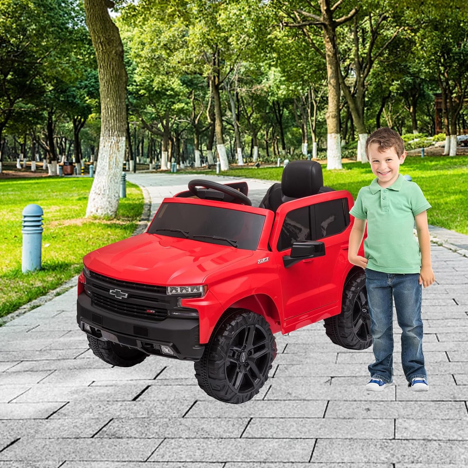 12V Kids Ride on Truck Licensed Chevrolet Silverado Electric Car Toy with Remote