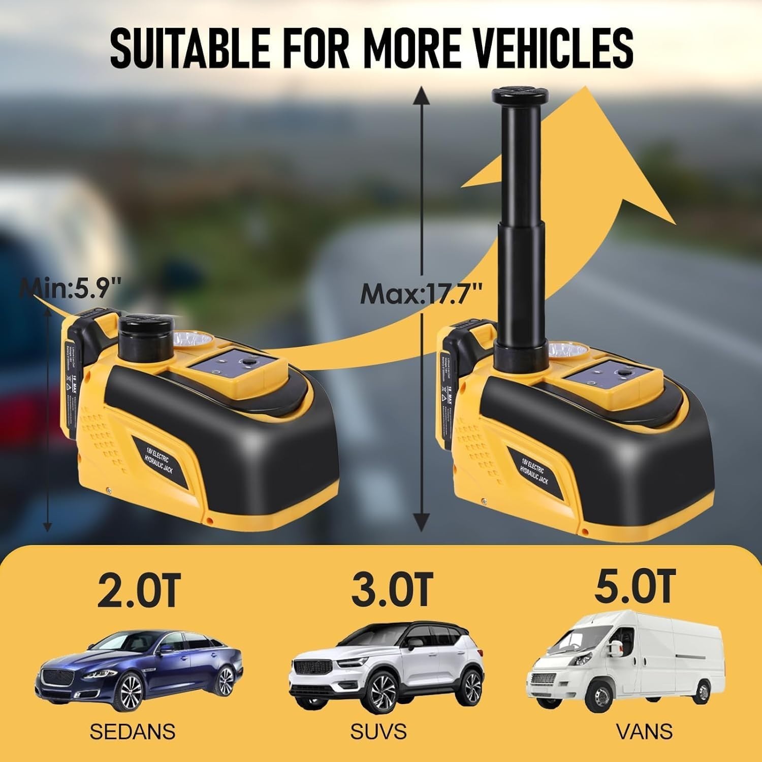 Battery Powered Electric Car Jack 5-Ton 18V Cordless Portable Automatic Tire Ch