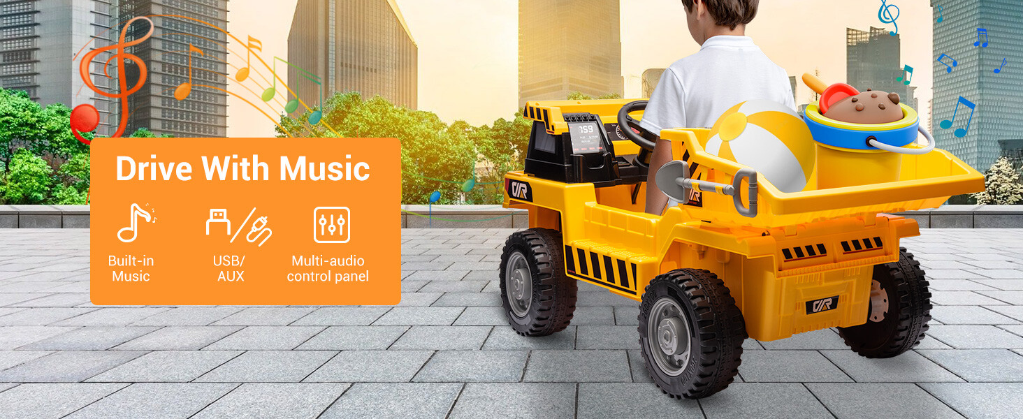 Kids Ride On Dump Truck 12V Battery RC Construction Tractor w/ Electric Bucket