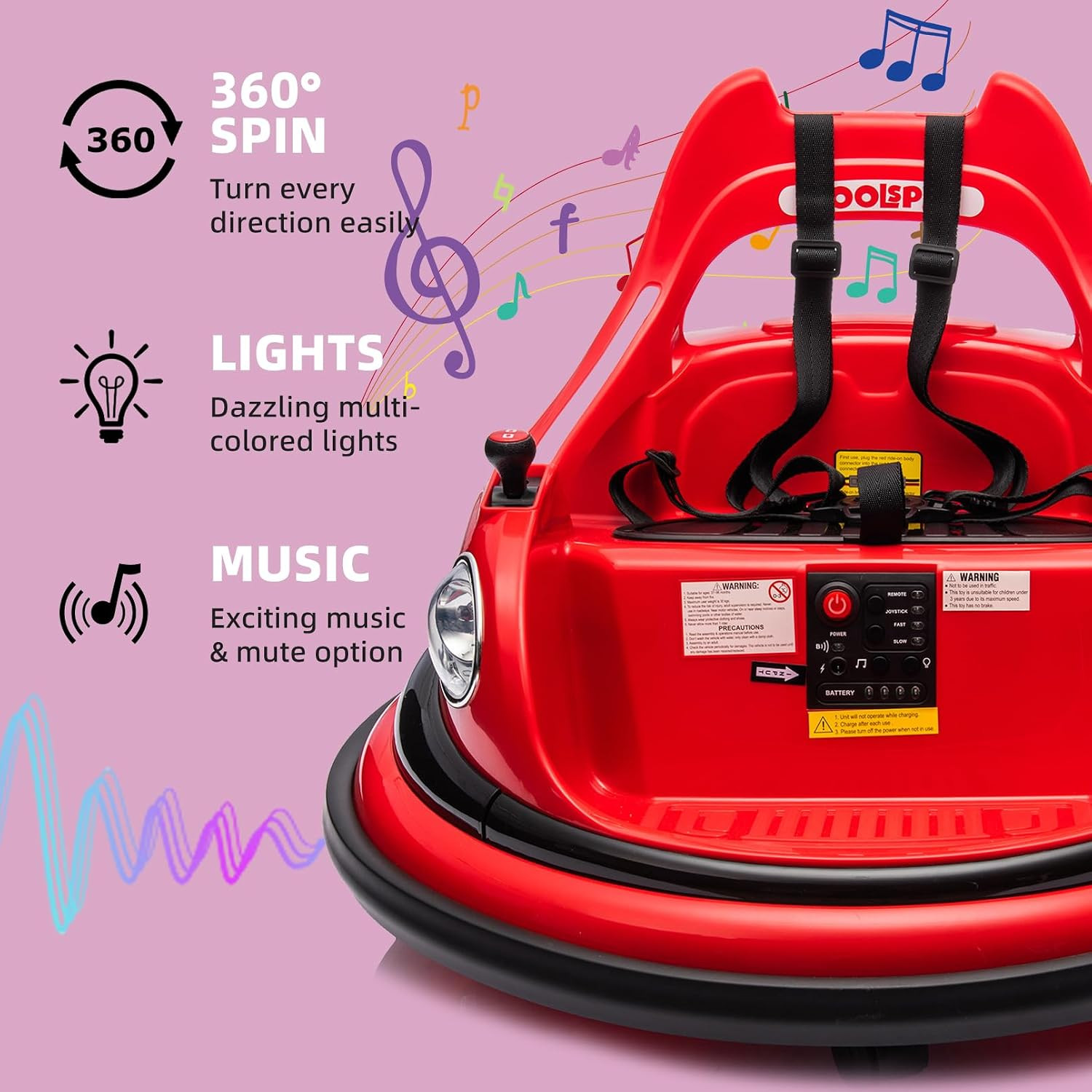 12V Bumper Car for Kids, Bumper Car for Toddlers W/Remote Control, Electric Ride