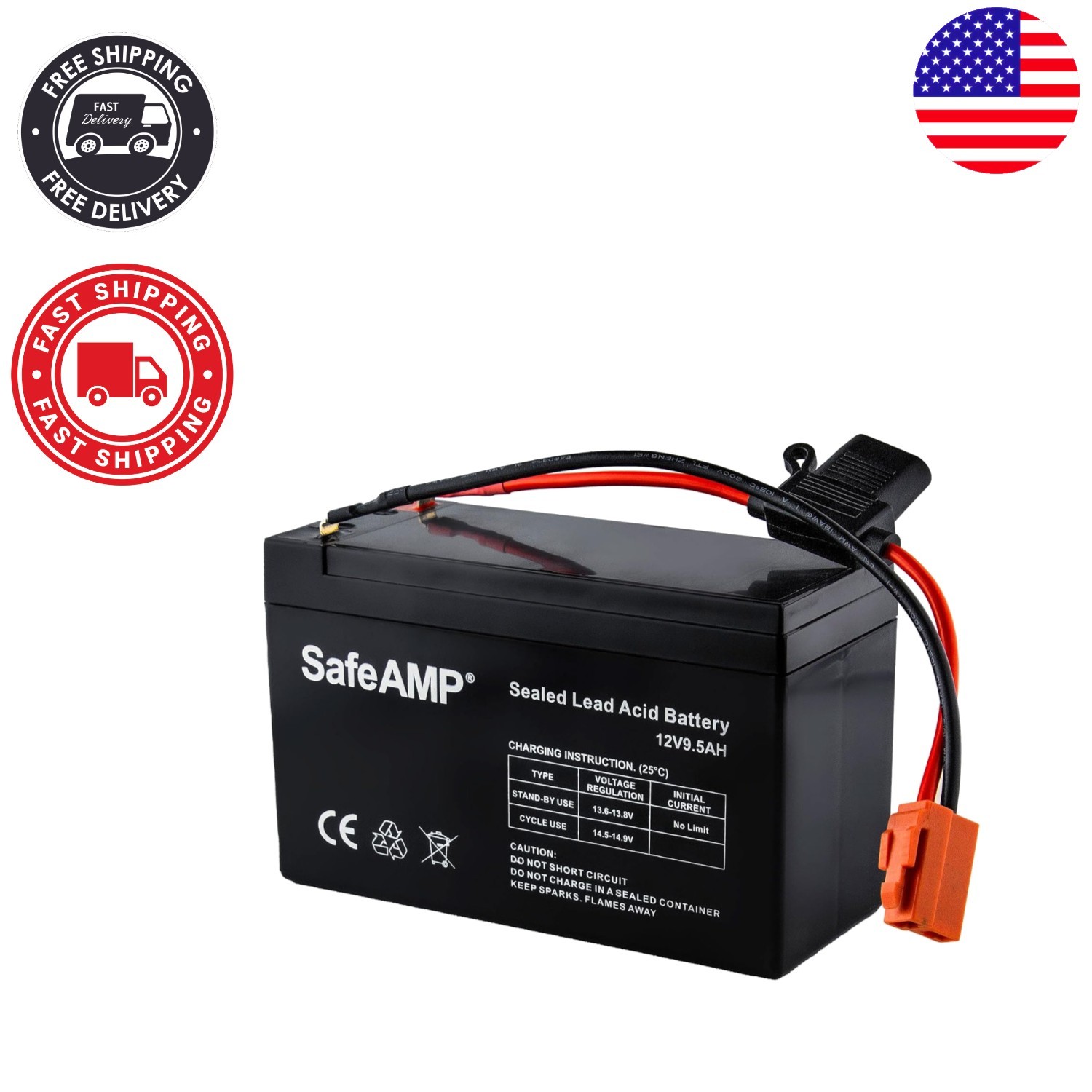 12V 9.5AH SLA Battery for Ride-On Vehicles with RED 2-PIN Connector – Verify Fit