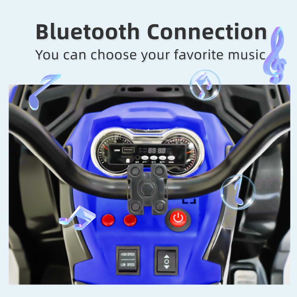 24V Blue Kids Ride on ATV Electric Power Wheels Quad Car w/2-Speed Bluetooth LED