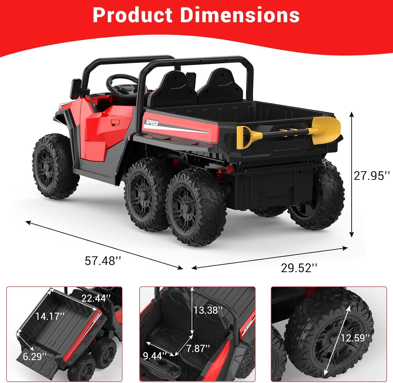 24V 4WD 6-Wheel Electric Ride On Dump Truck with Remote Control, 2 Seater Kids