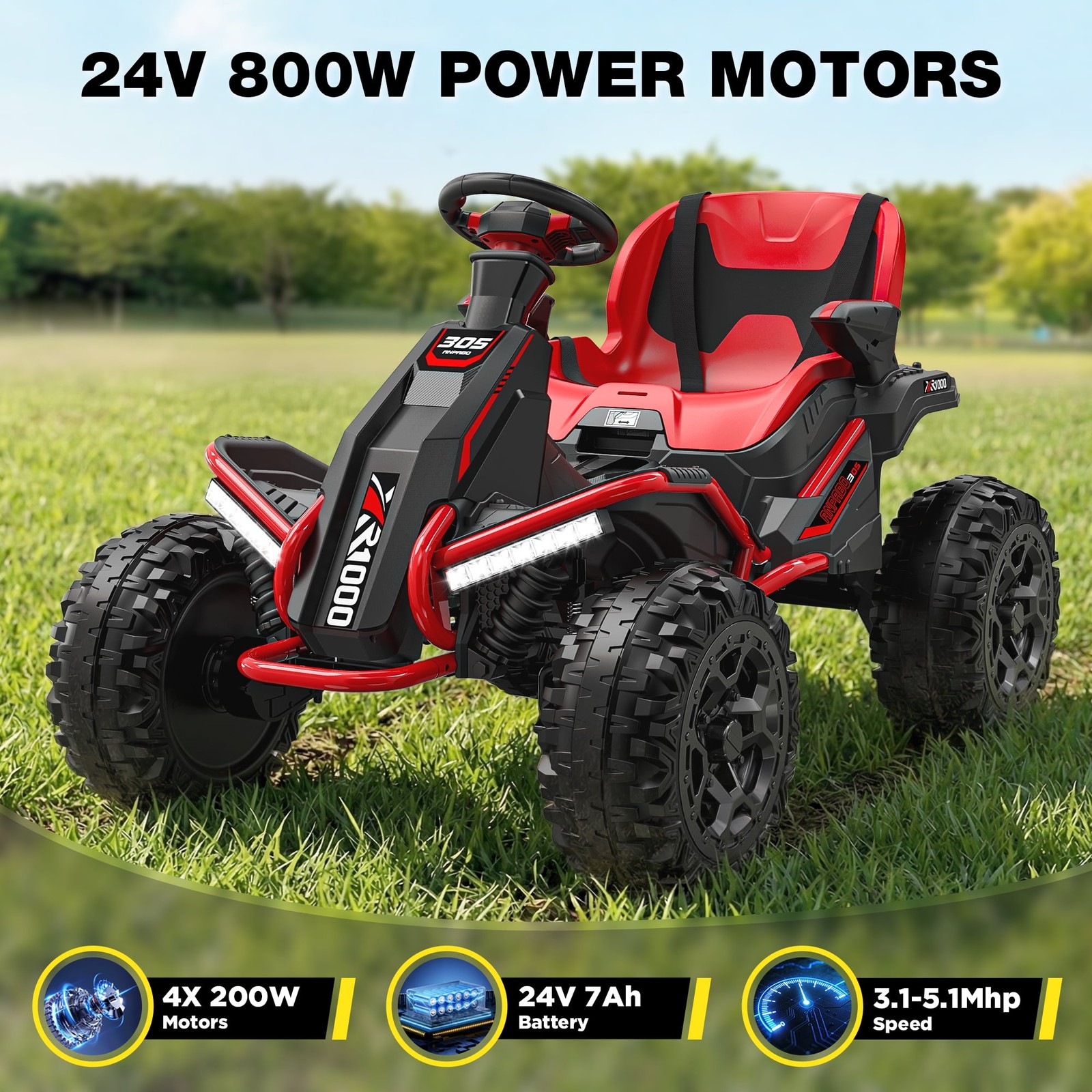 24V Big Kids Ride on Car 4 Wheeler 4WD 800W Motors ATV Electric Power Remote Red