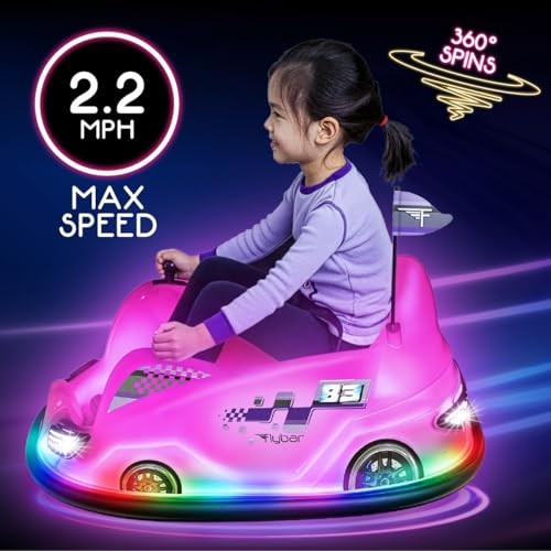 12V Glow Bumper Car Ride On Toy – Indoor/Outdoor Toys, Toddler Toys, Pink