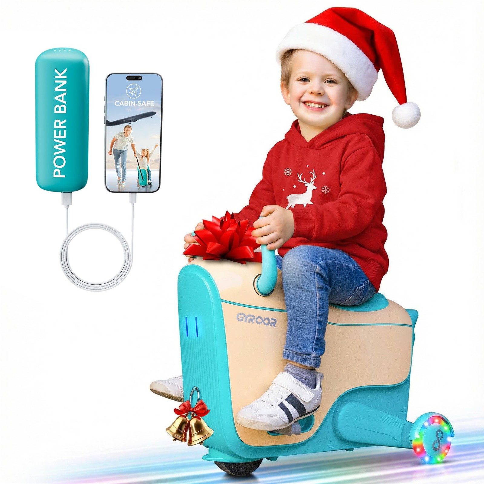 Gyroor Kids Electric Ride On Car Toy for Ages 48 2in1 Airplane Travel Suitca