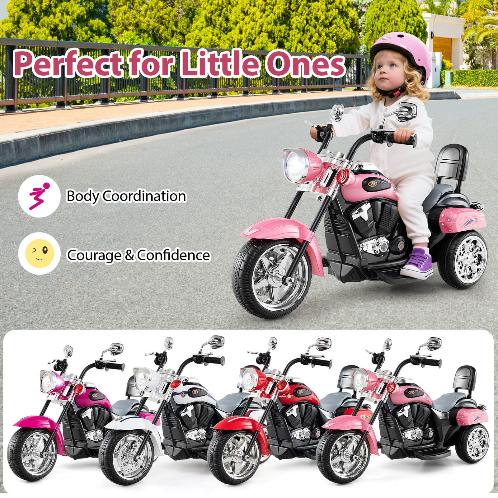 6V Kids Ride On Chopper Motorcycle 3 Wheel Trike with Headlight and Horn