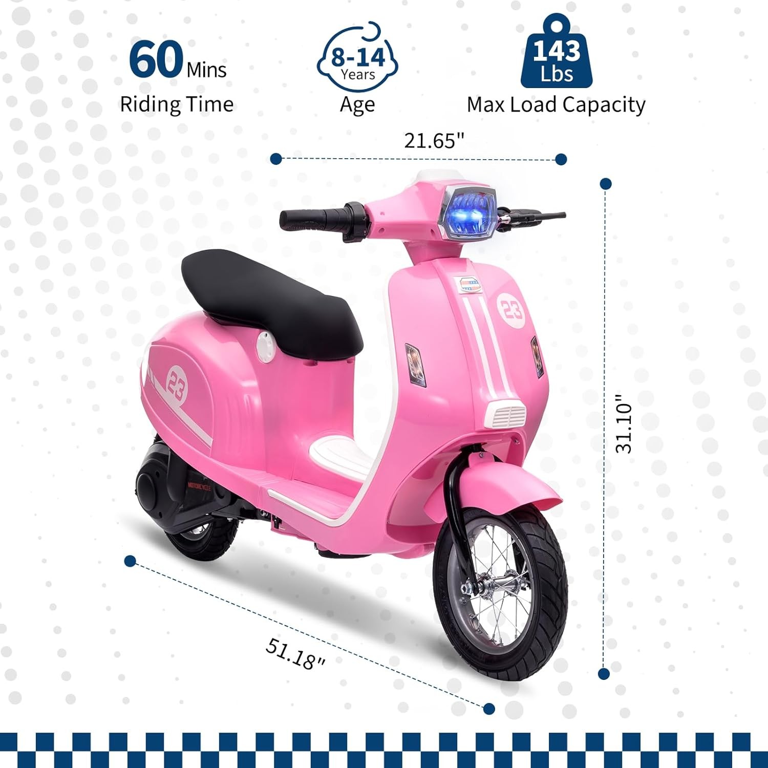 Electric Kids Motorcycle 24V, 350W Motor, Waterproof,12″ Pneumatic Tires,Ages 8+