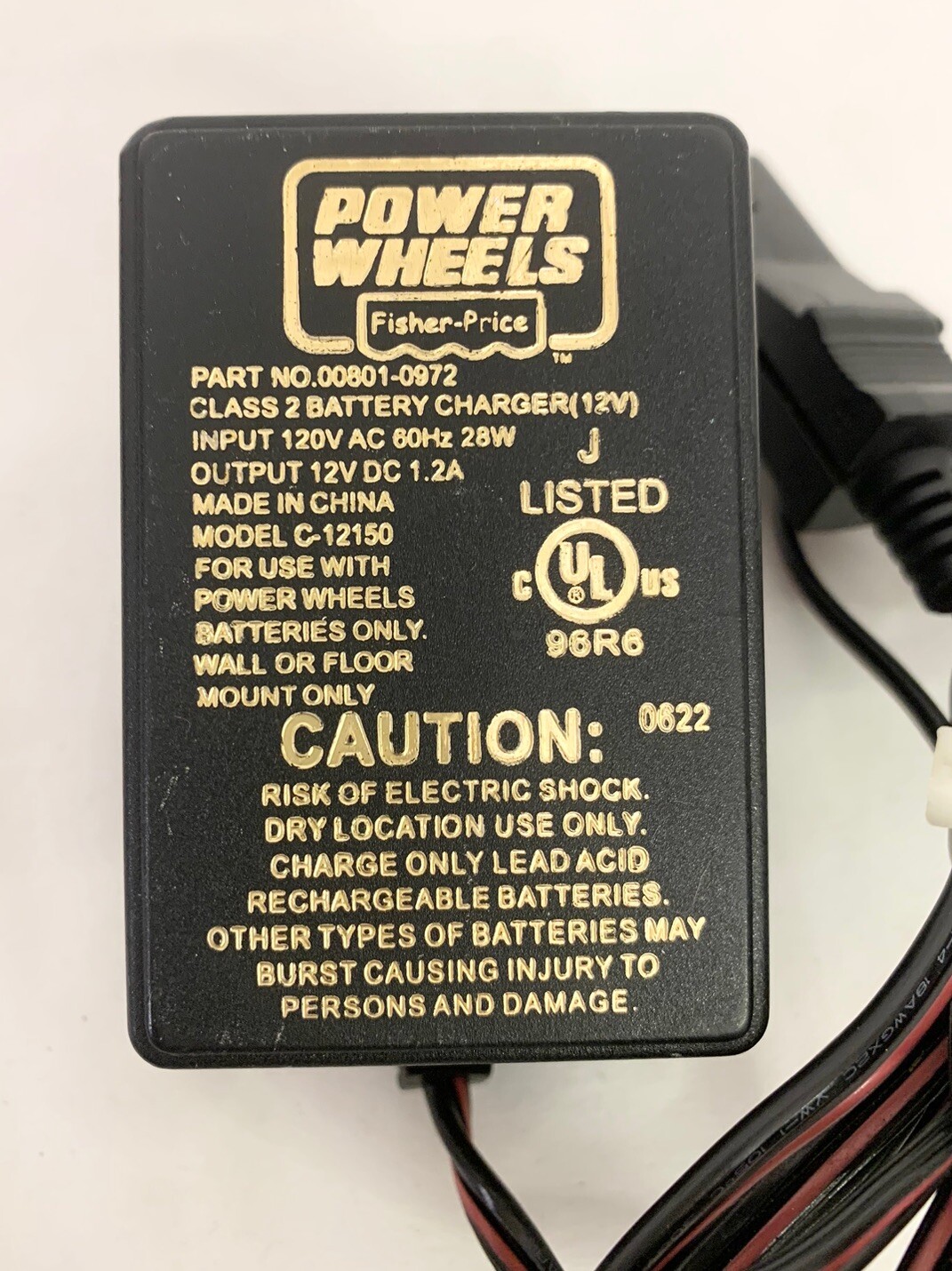 Fisher-Price Power Wheels 00801 Battery Toy Charger AC Adapter C-12150 12V 1.2A