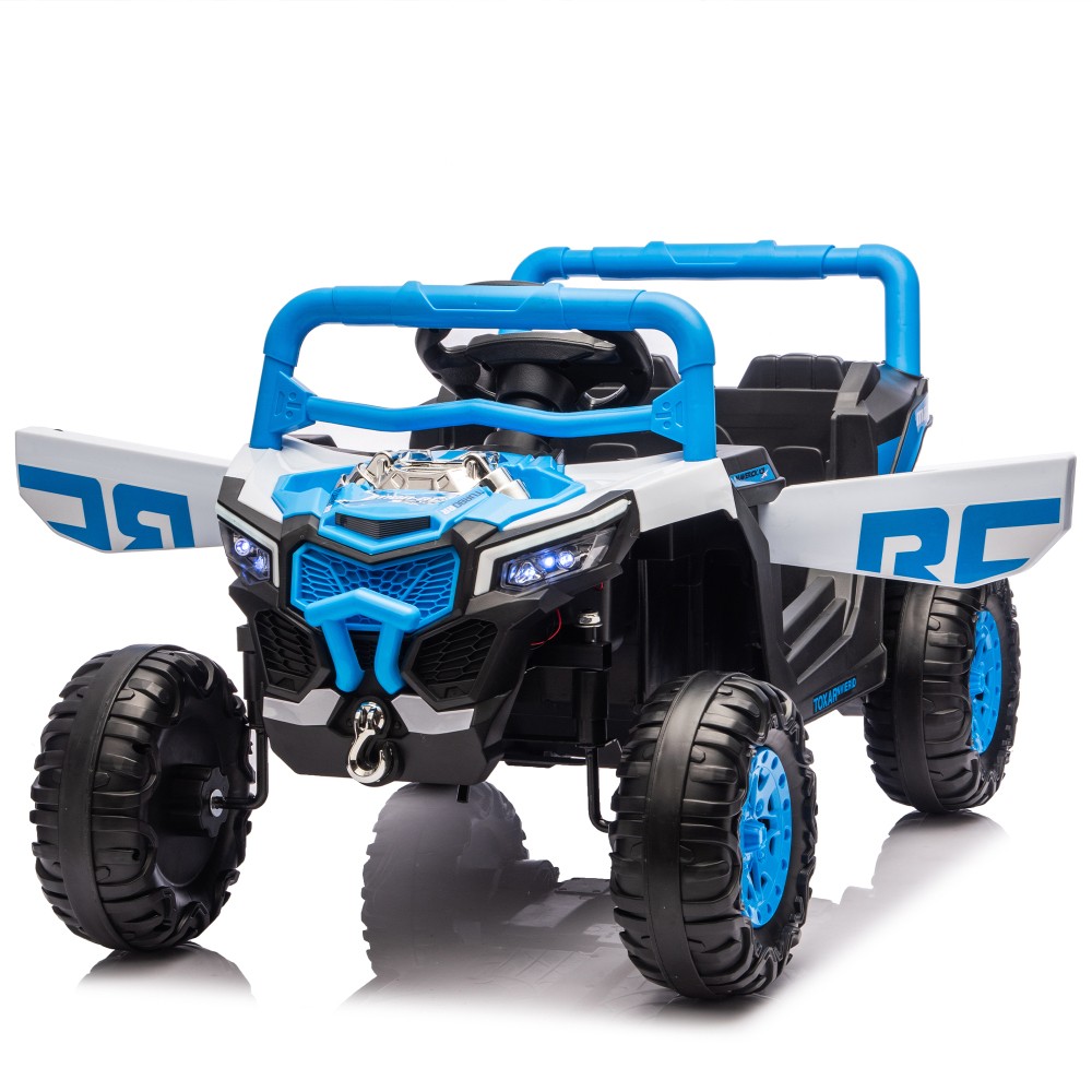 12V Kids Ride On Electric UTV, Anti-Slip Wheels w Front Shock Absorbers, Blue
