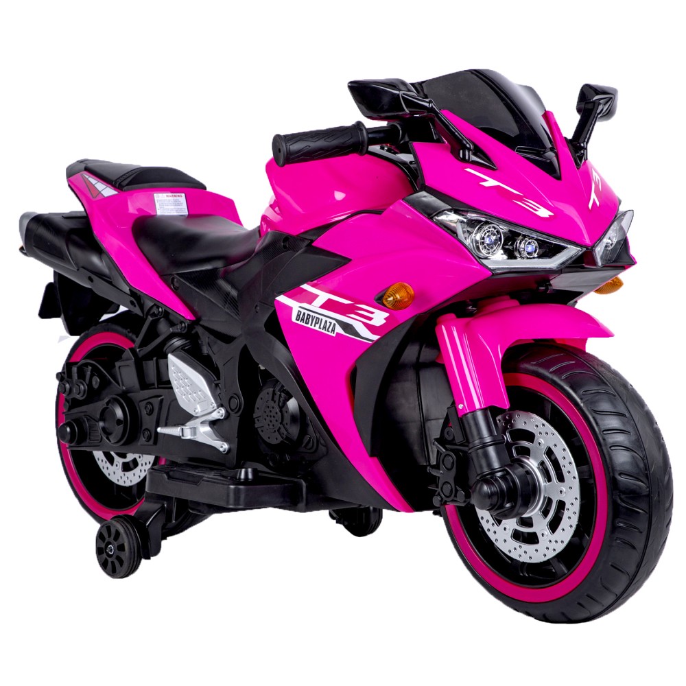 Light Up Wheels 12V Kids Ride On Motorcycle with Training Wheels & Hand Control