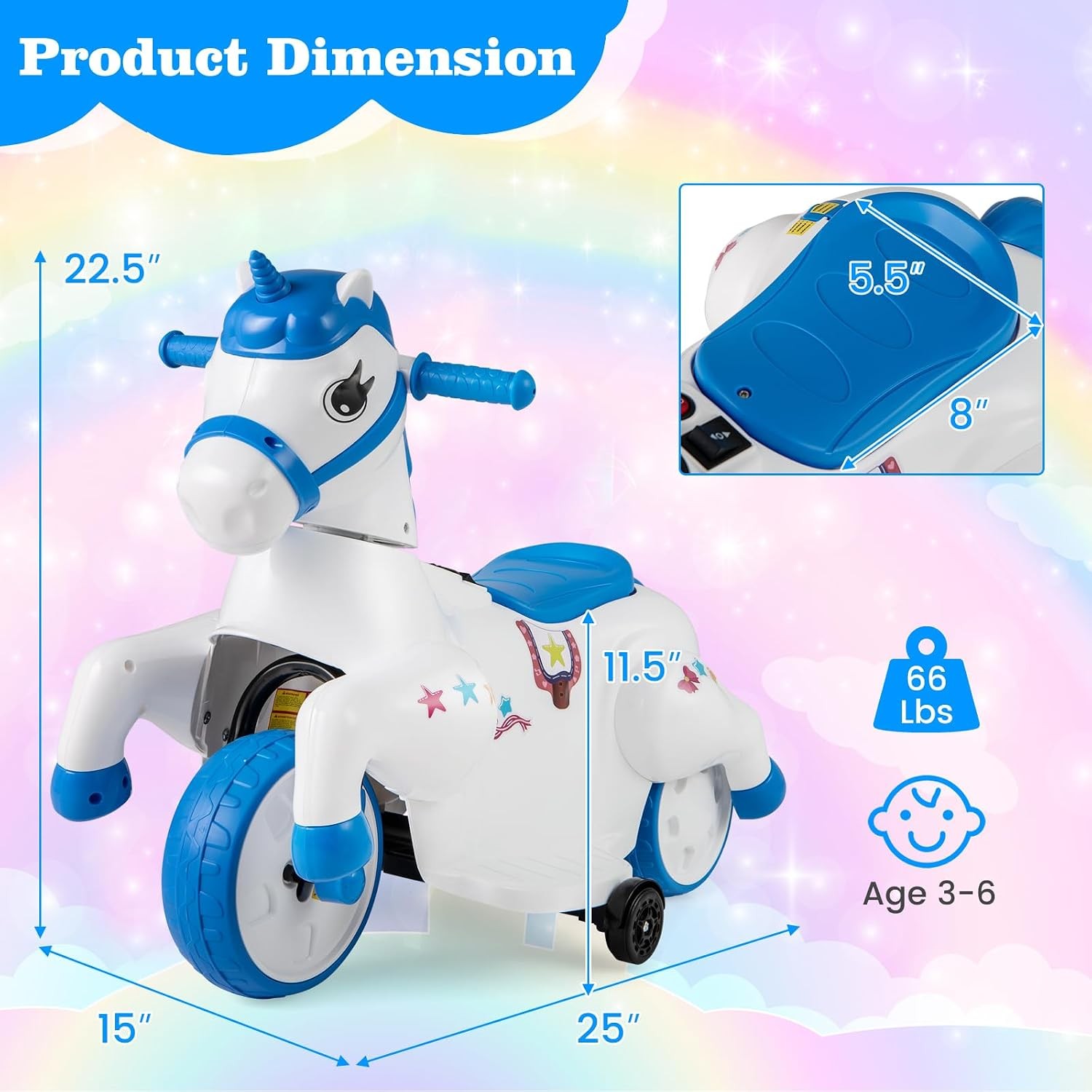 2 in 1 Ride on Motorcycle and Horse, Unicorn 6V Battery Powered Ride on Toy with