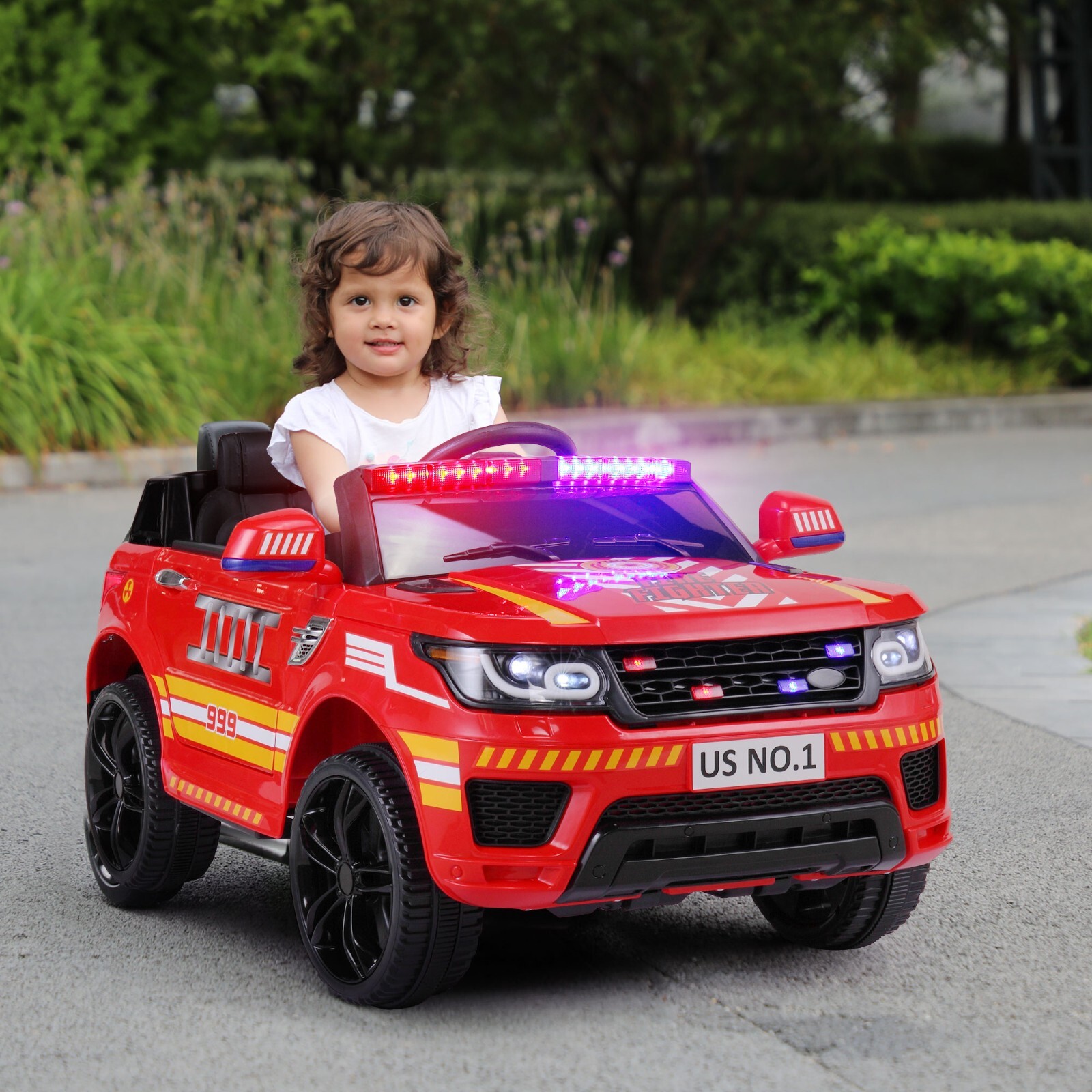 TOBBI 12V Fire Truck Ride on Battery Powered Electric Kids Car w/Remote Control