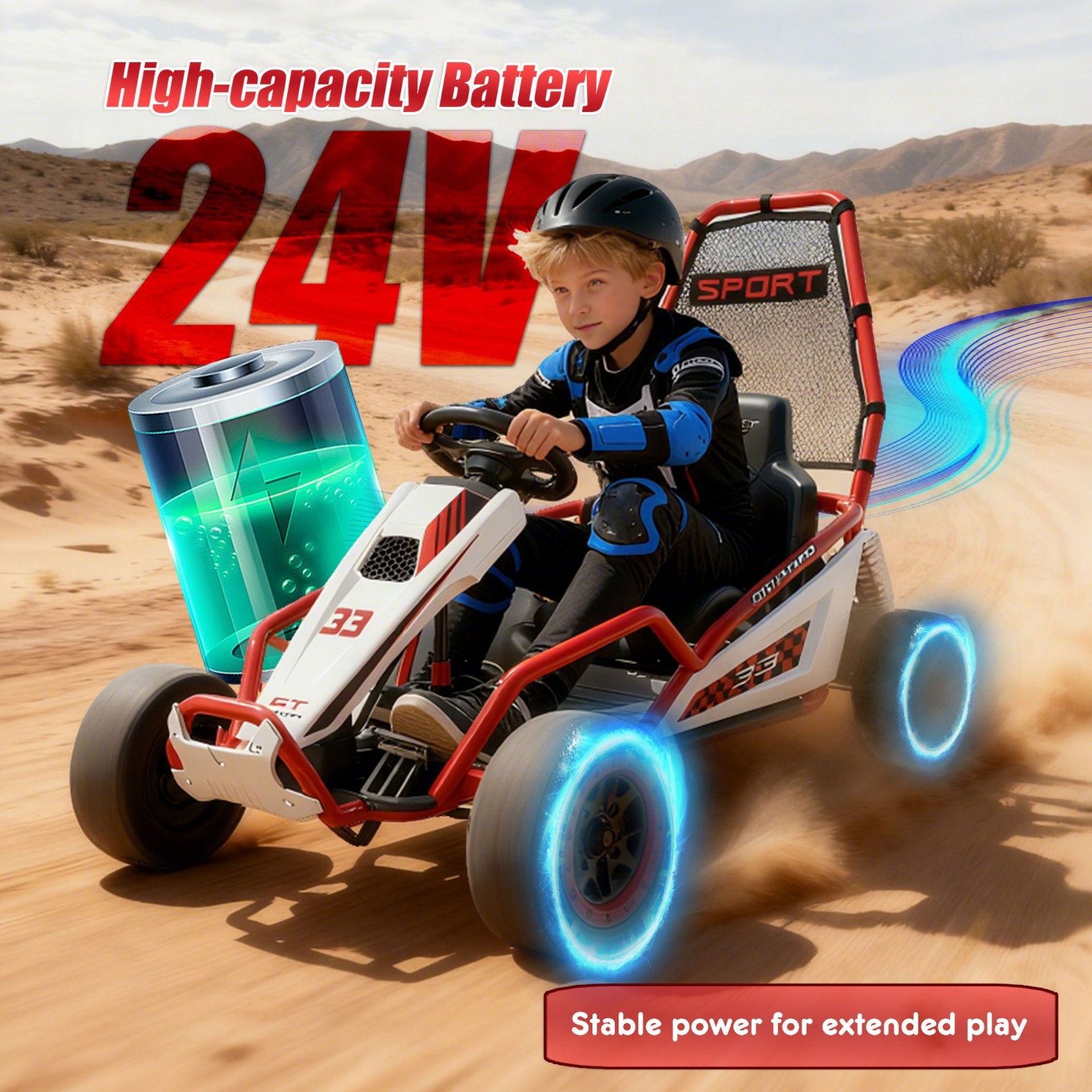 24V Kids Electric Go Kart 7AH Electric Drift Kart Car for Age 6+,400W Motor,Red