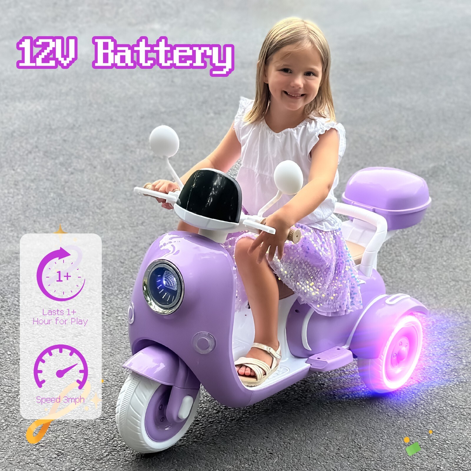 12v Kids Ride On Motorcycle Girl Moped Battery Electric Motorbike with LED MP3