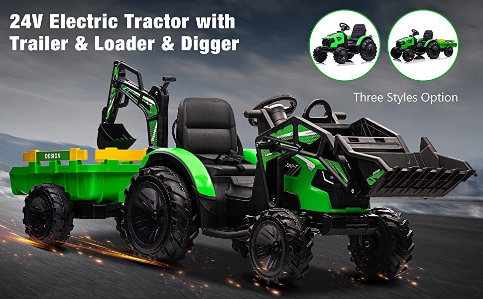 3 In 1 Ride On Tractor 24V Remote Control Electric Vehicle Excavator & Bulldozer
