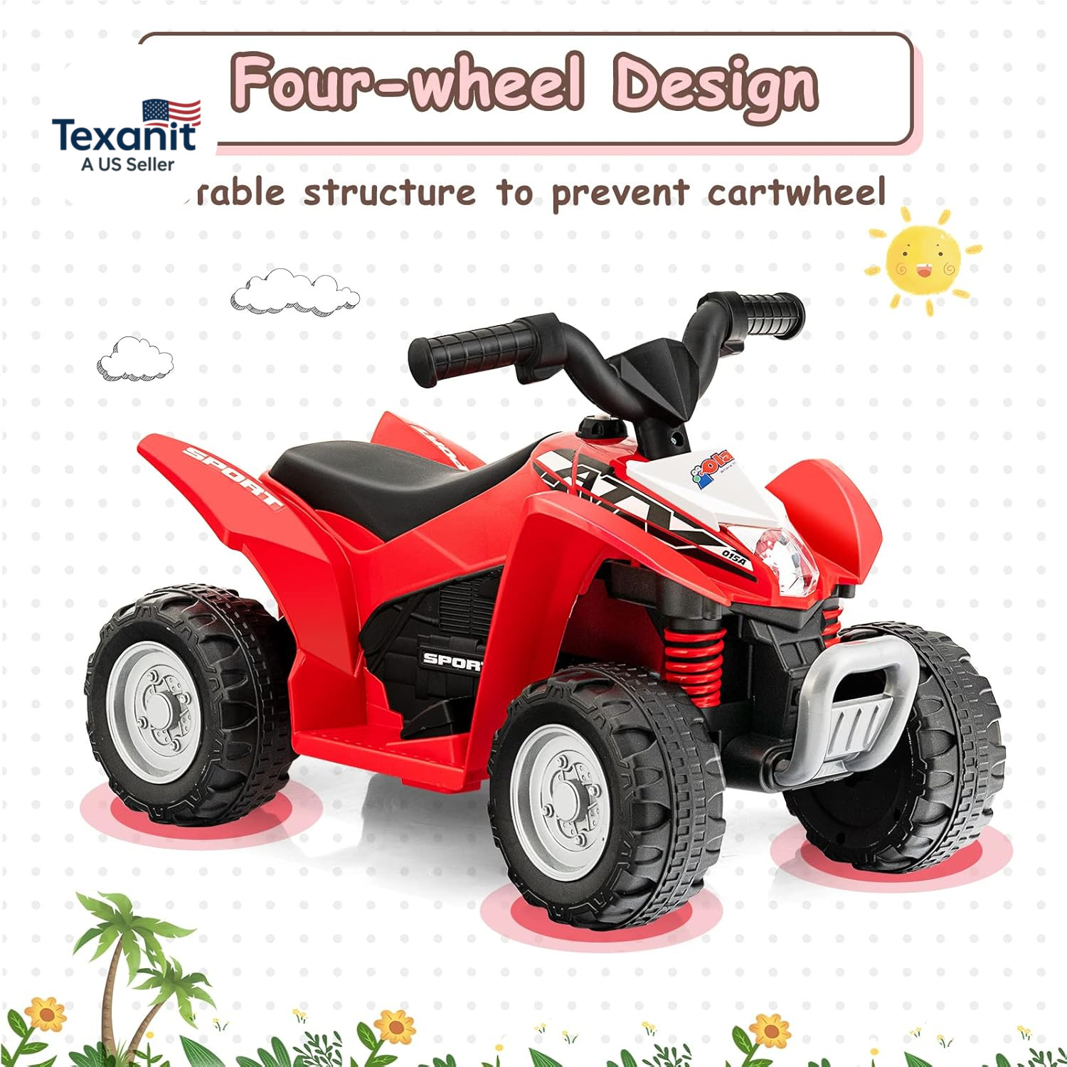 Kids Ride on ATV, 6V Electric Vehicle for Toddlers, 4 Wheeler Battery Powered Mo