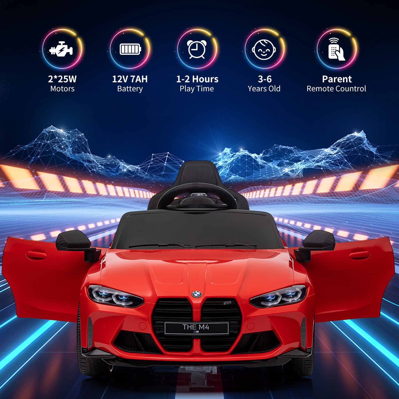 Licensed BMW M4 Electric Ride-On Car 12V for Kids w/ Twin Motors 2 Control Modes