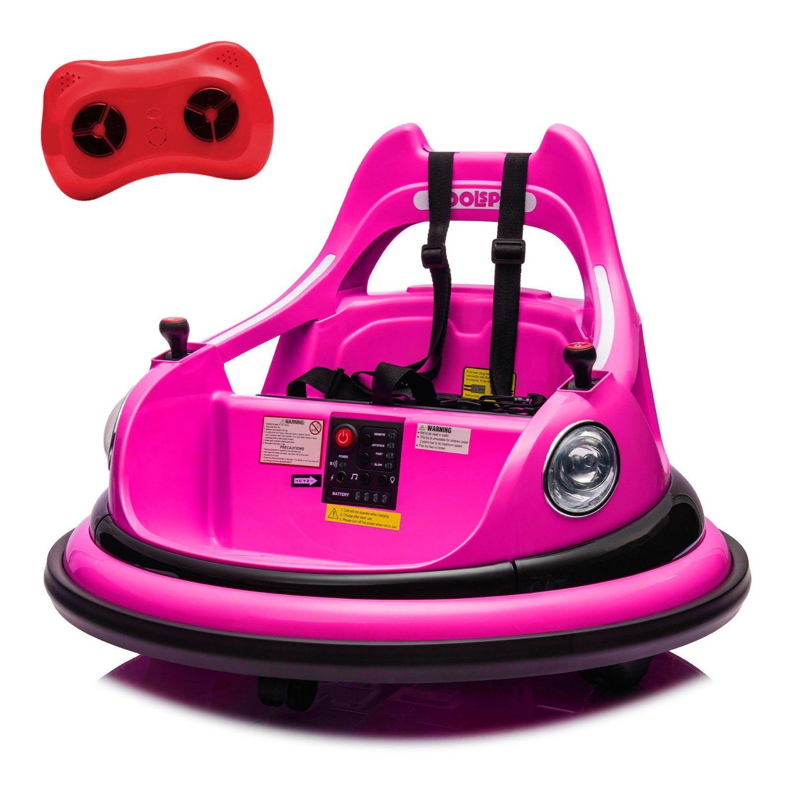 12V Kids Ride on Bumper Electric Car Toys w/Remote, LED, 360 Degree Spin, Pink