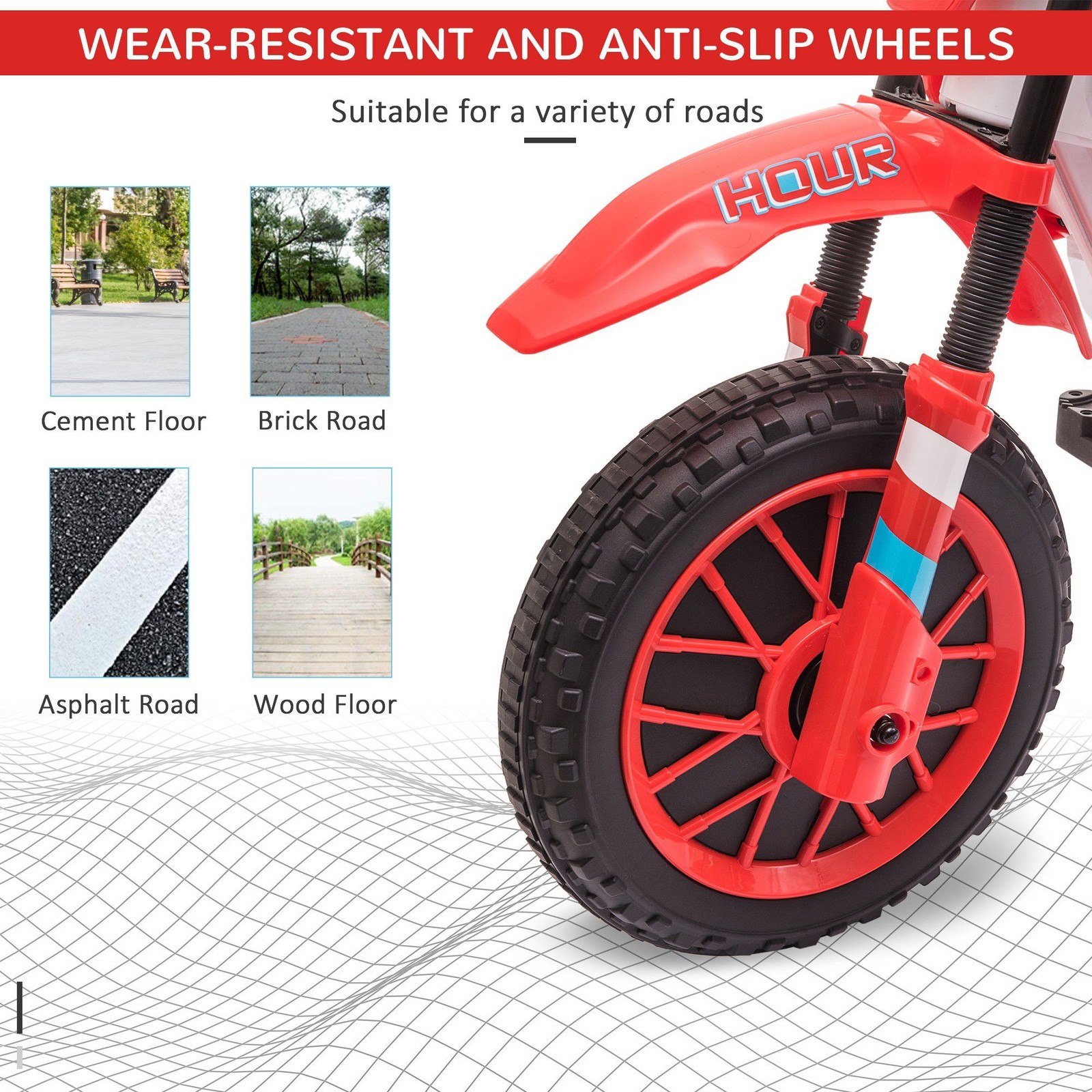 Kids 12V Electric Motorcycle Ride-On 42×20.25×26.75in Color Red