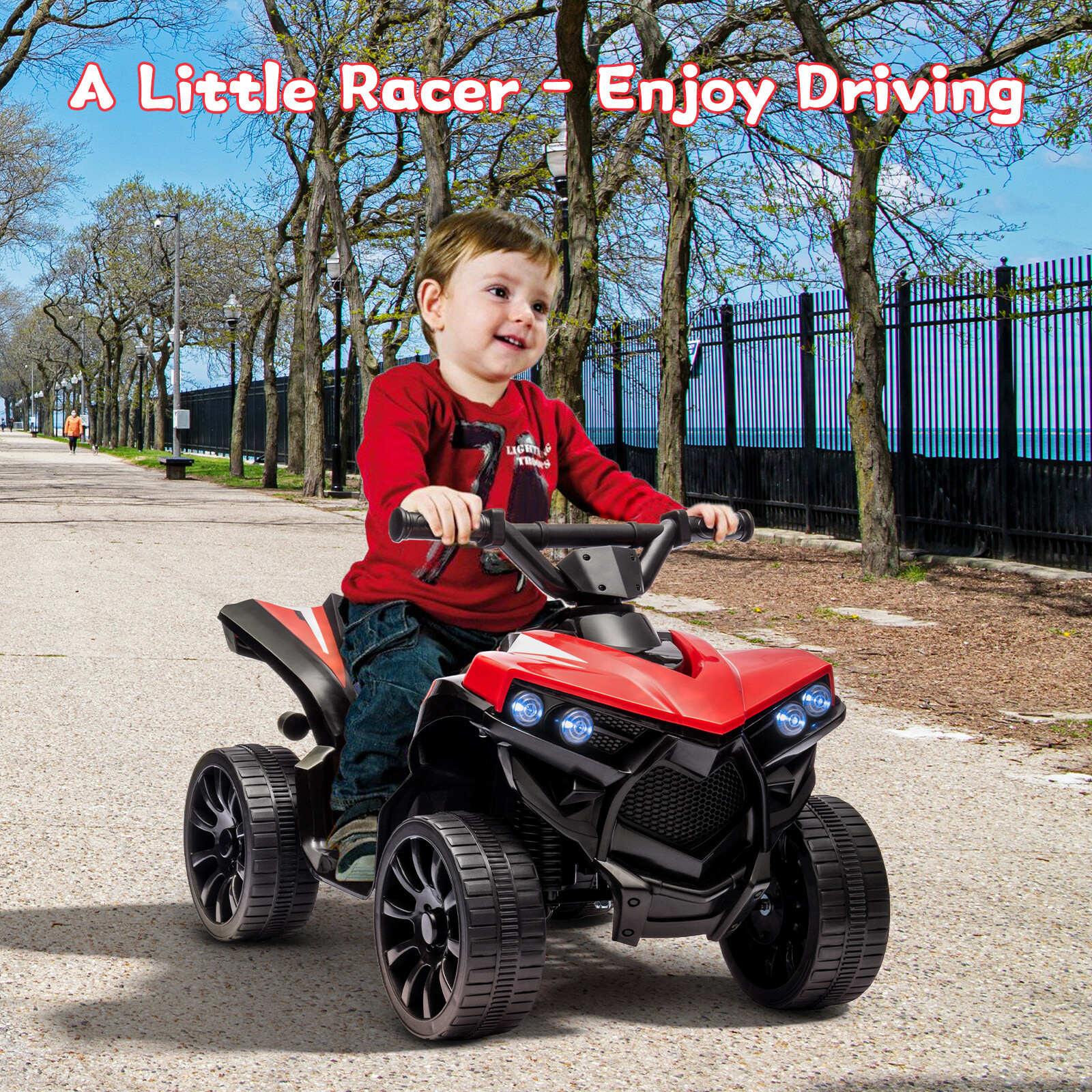 Kids Ride on Toy Car, 6V Battery Powered Quad Electric Vehicle with LED Lights
