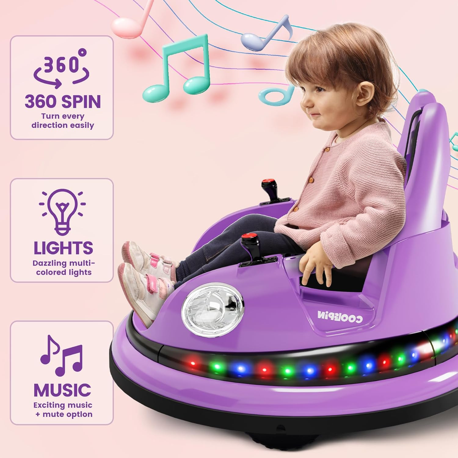 Ride on Bumper Car for Toddlers, 12V Battery Car for Kids W/Parent Remote, 2-Spe
