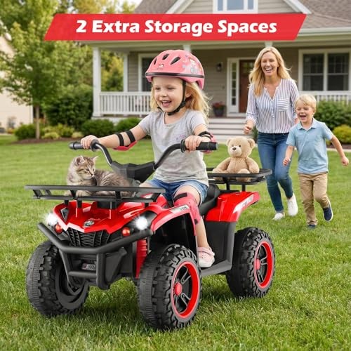 Kids ATV Quad with 2 Speeds, Spring Suspension, LED Lights, Music & Red 12V