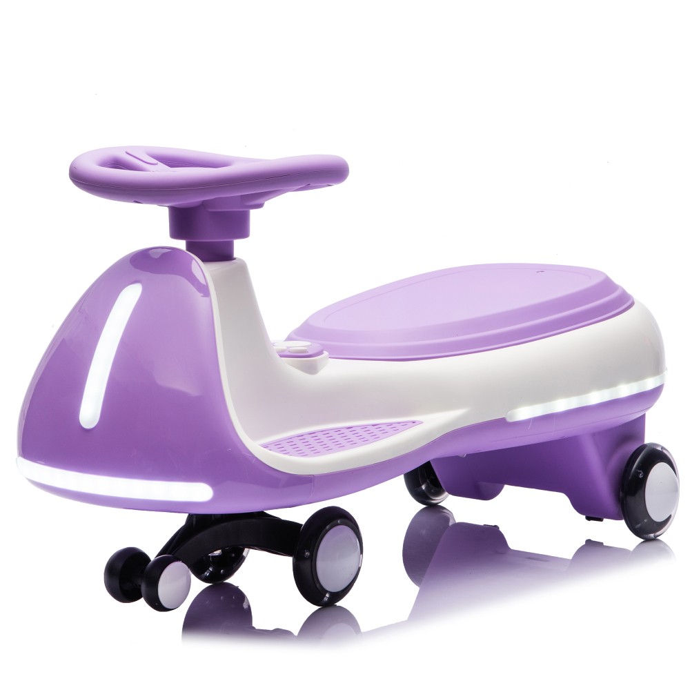 Kid Wiggle Ride-On Car, Bluetooth Music, LED Lights, 2-in-1, 5MPH, Purple