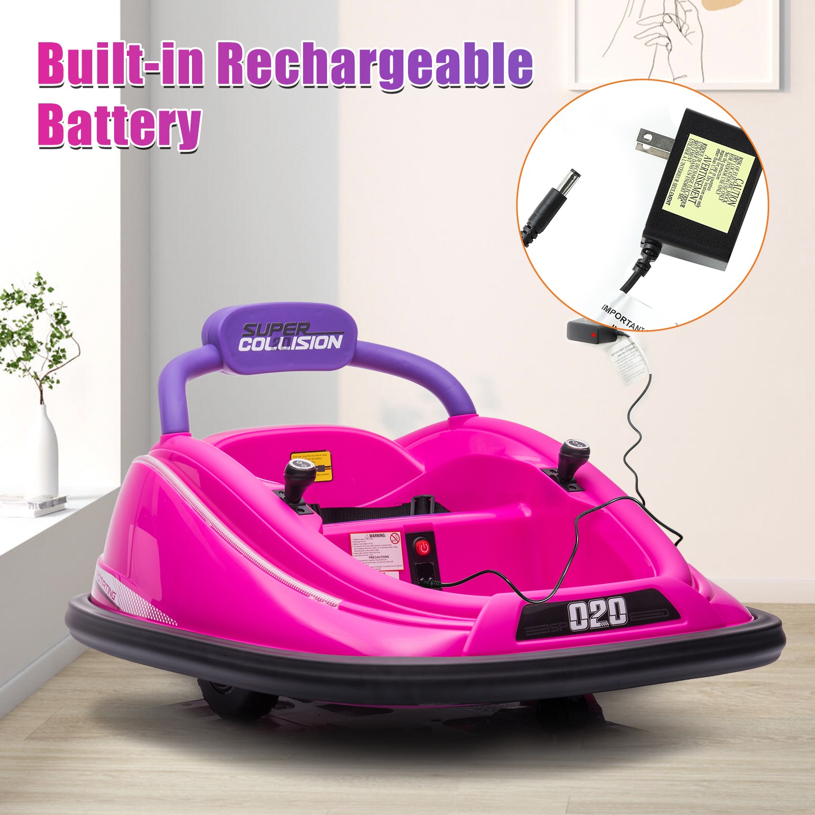 12V Kids Ride On Car Bumper Electric 360° Spin Vehicle Toy Parent Remote Control