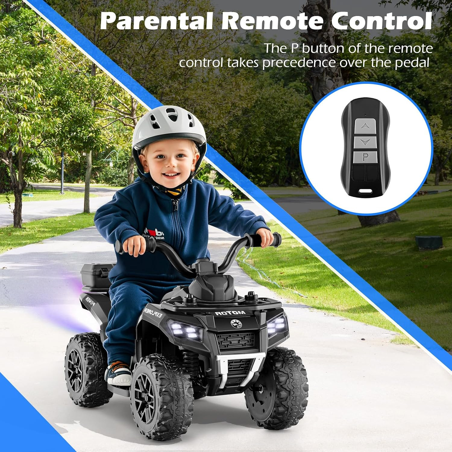 Kids ATV with Spray Function, Remote Control, Storage Trunk, 6V Toddler Ride on