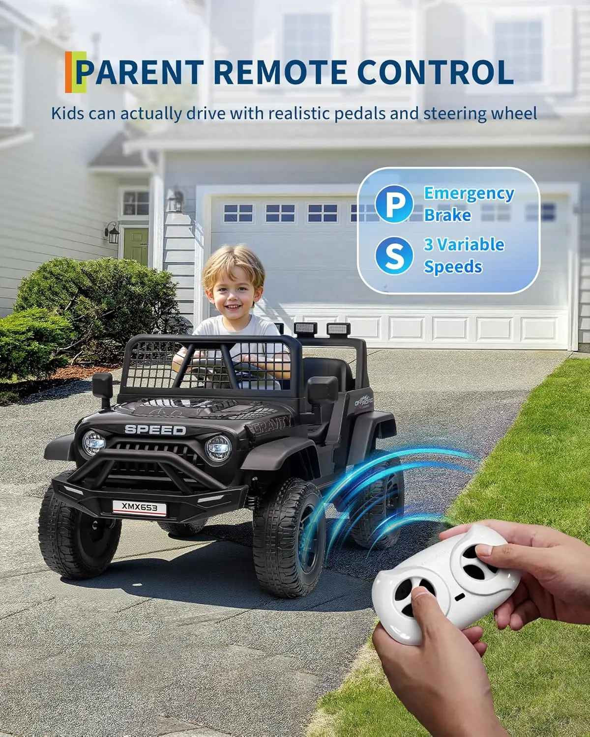 White 12V Kids Electric Car 2 Seater Ride on Toy 6mph Truck with Remote LED+MP3