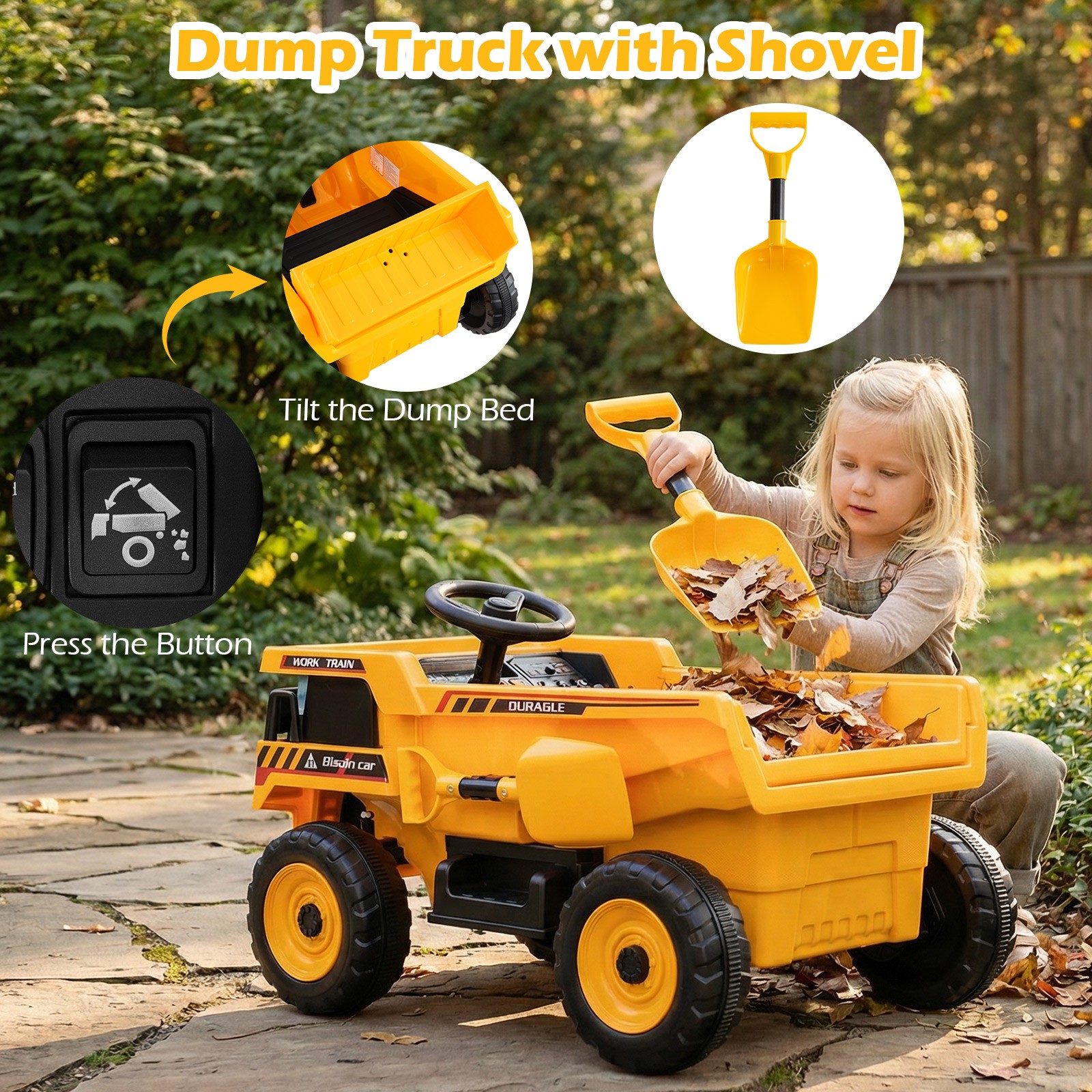 24V Ride on Dump Truck for Kids,4-Wheeler Construction Electric Vehicle w/Shovel