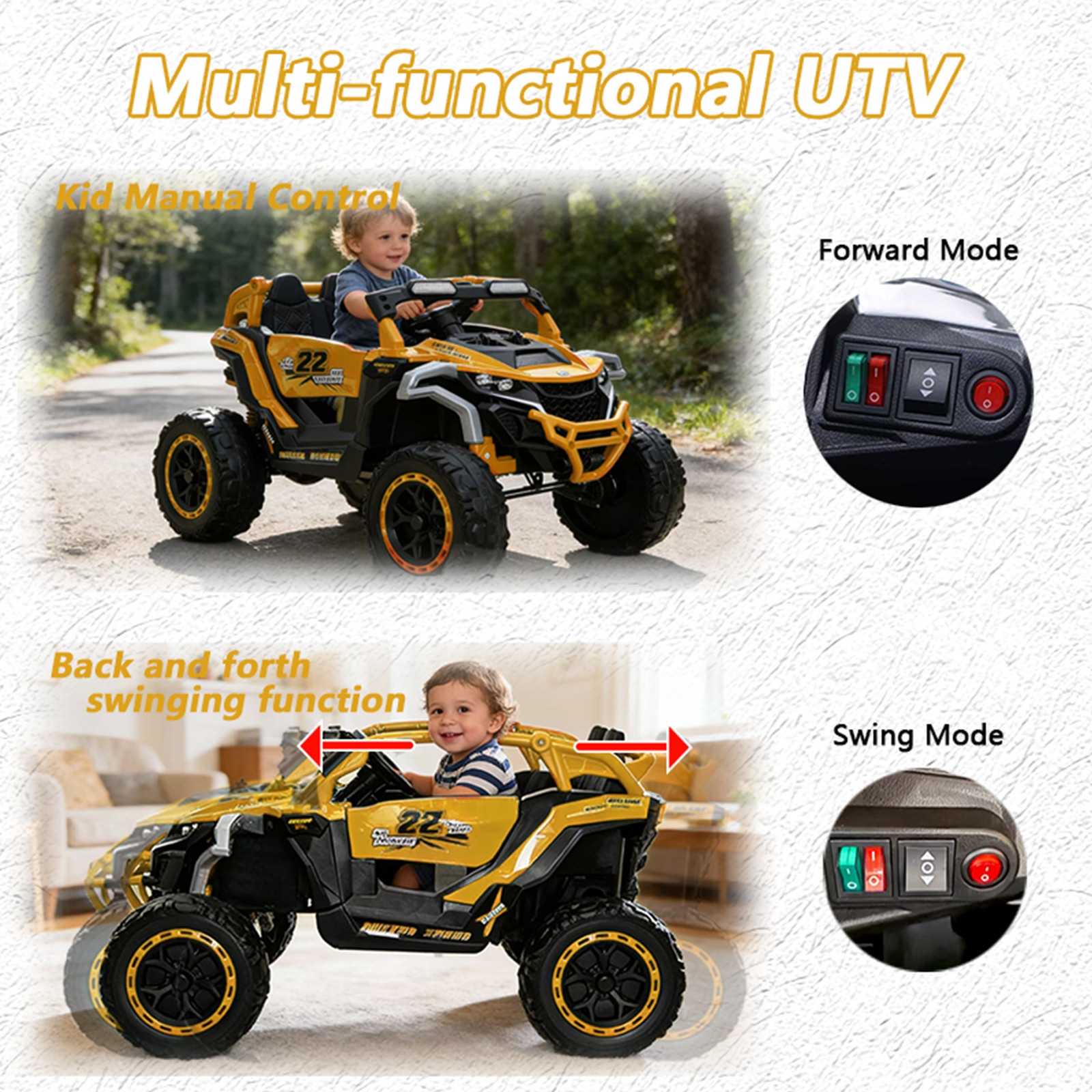 12V Ride on Models Truck Car Kids Electric 2 Seater UTV For 3-6 Years Old Yellow