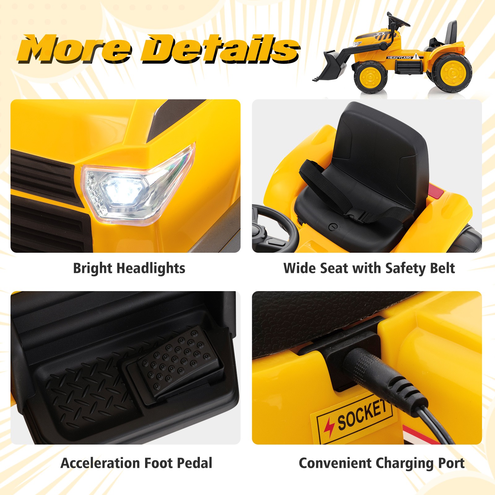 12V Kids Ride On Excavator Digger Electric Bulldozer Tractor RC w/ Light & Music