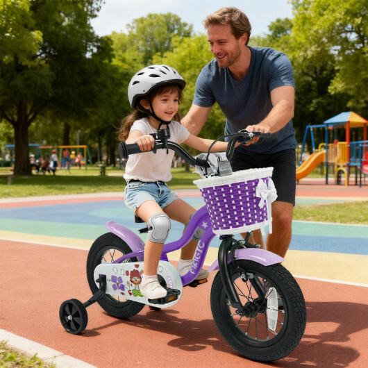 12 Inch Kids Bike with Training Wheels for Aged 3-4 Years Old – Magic Purple – C