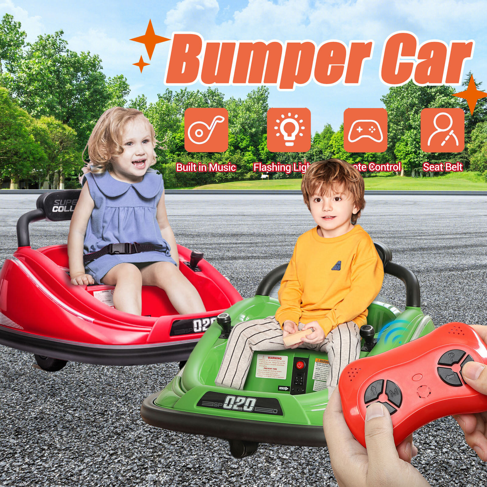 Kids Electric Ride On Bumper Car Vehicle 360° Spin w/ Remote Control LED Lights