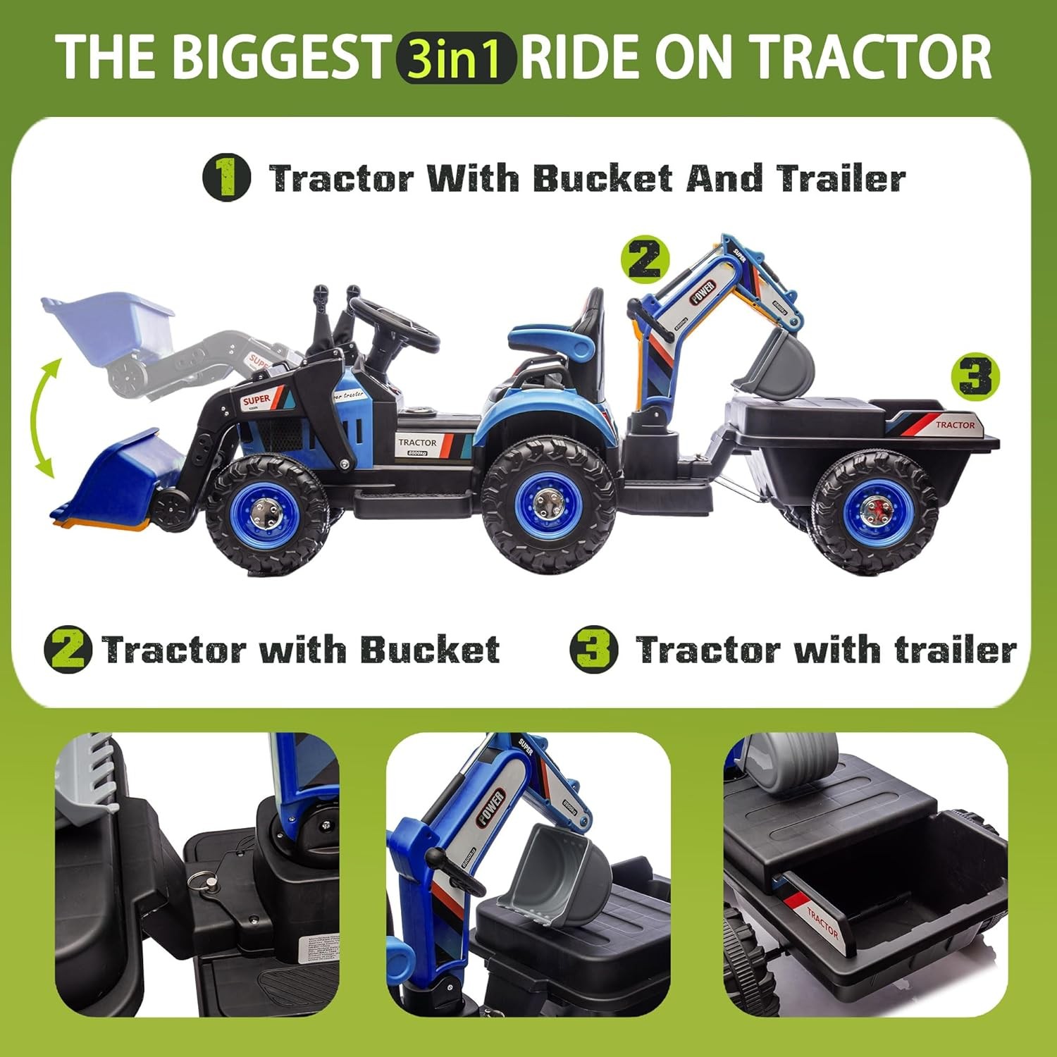 24V Kids Ride on Electric Excavator Tractor Bulldozer Truck 4 in 1 Car W/ Remote