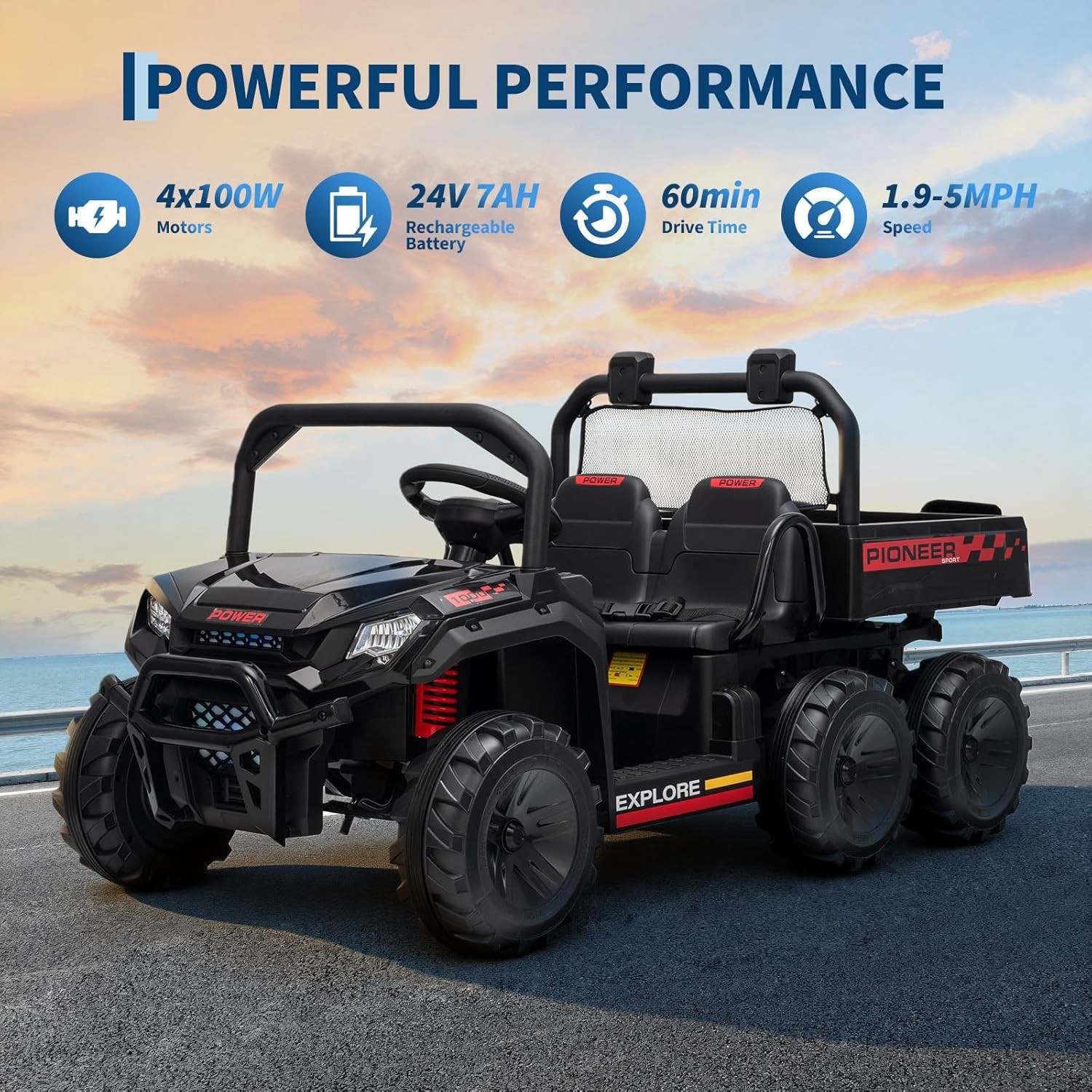 24V 4WD Kids Ride-on Dump Truck Remote Control 2-Seater with Dump Bed 3 Speed