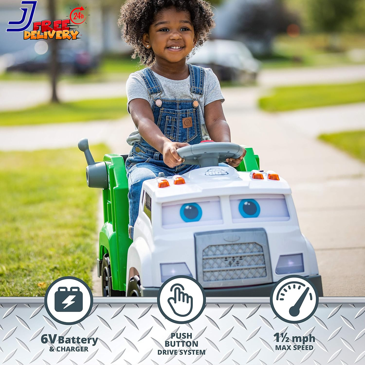Toddler Recycling Truck 6V Battery Powered Vehicle w/ Sound Effects Ages 1.5+