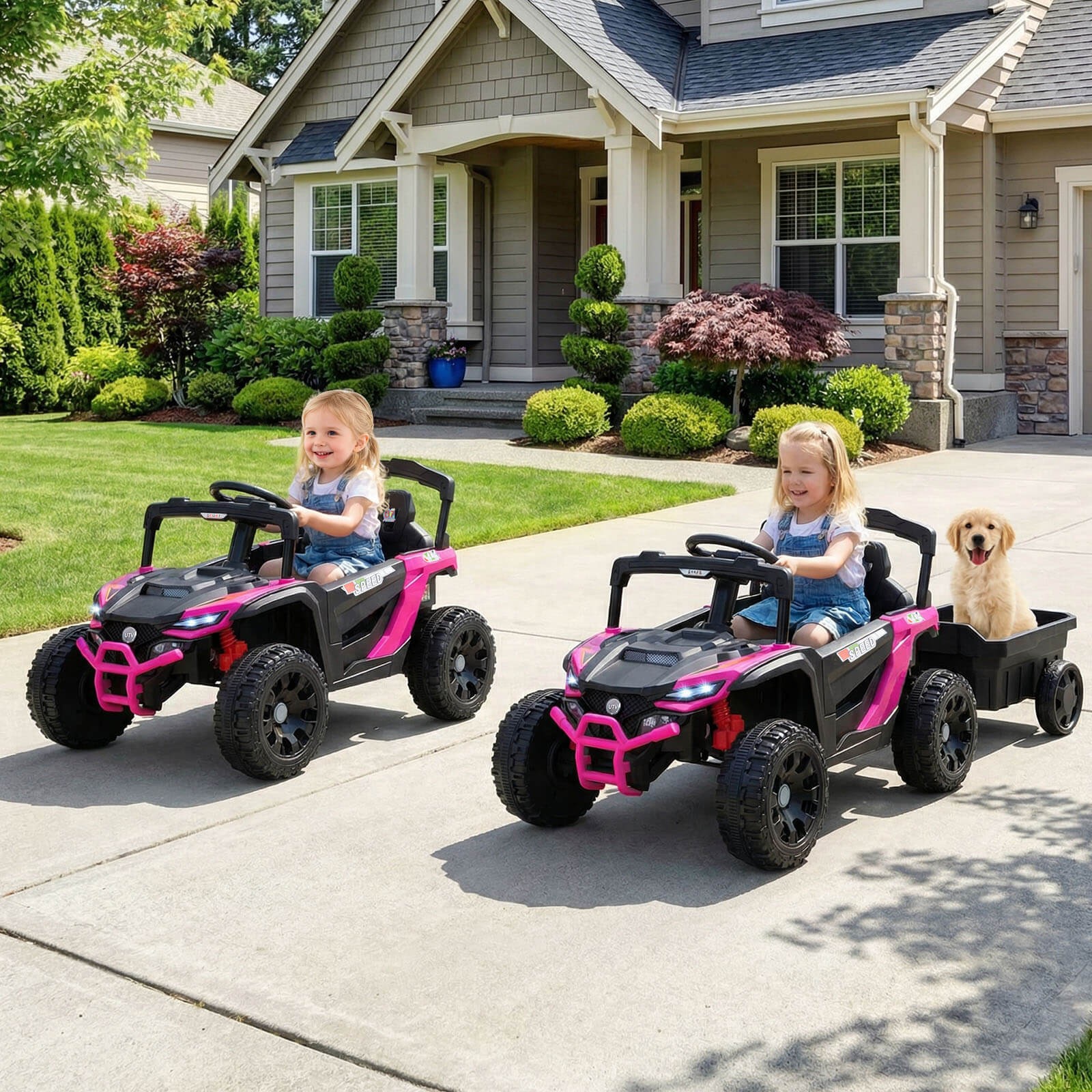 12V Kids Ride On UTV w/Detachable Trailer, Remote Control, 3 Speeds, LED Lights