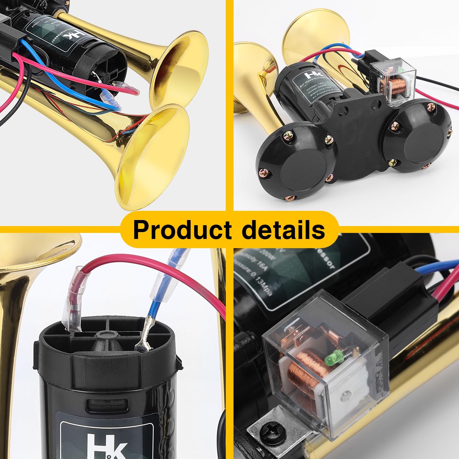 150db Super Loud Dual Trumpet Air Horn Kit with Compressor for Vehicles, Truc…