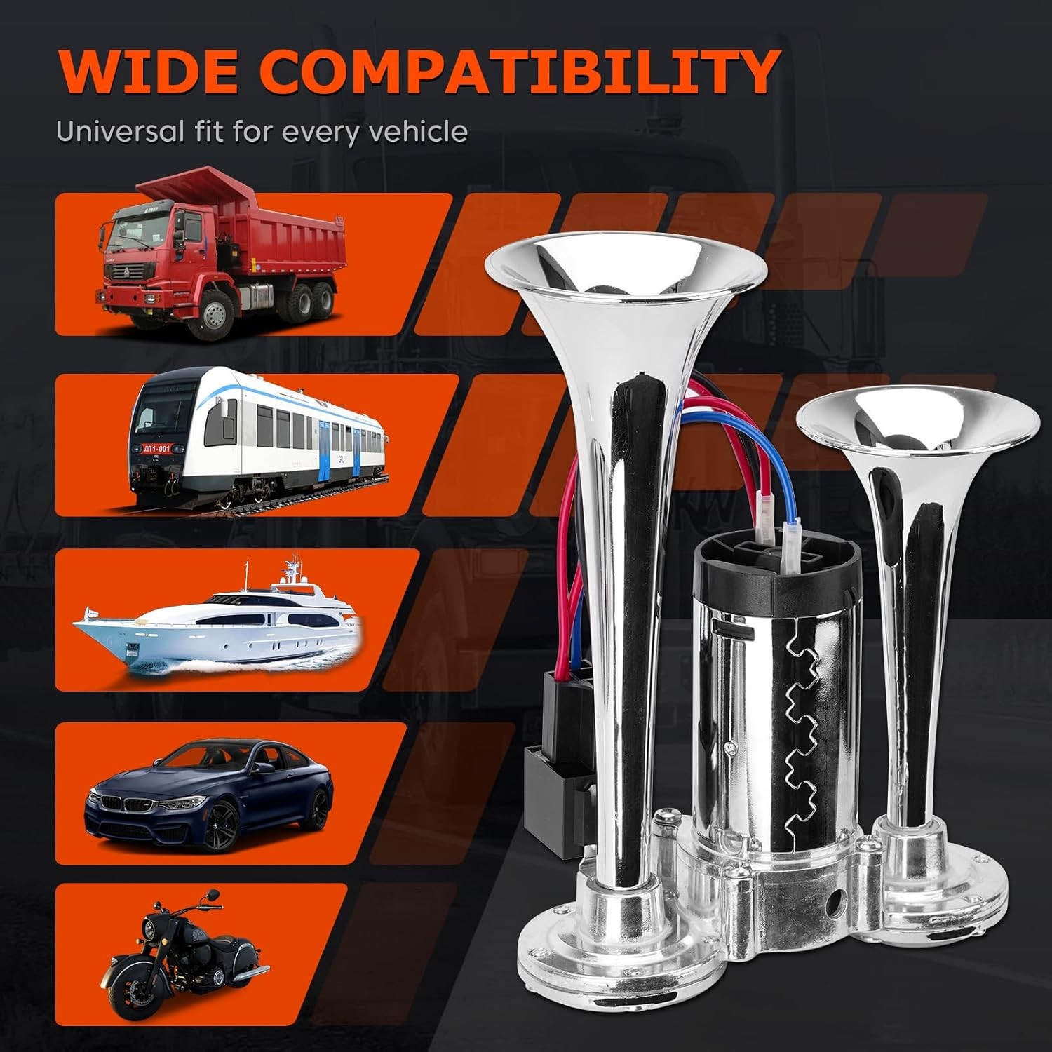 FILTERUP 12V 600DB Upgraded Air Horn Dual Trumpets, Super Loud Train Electric…
