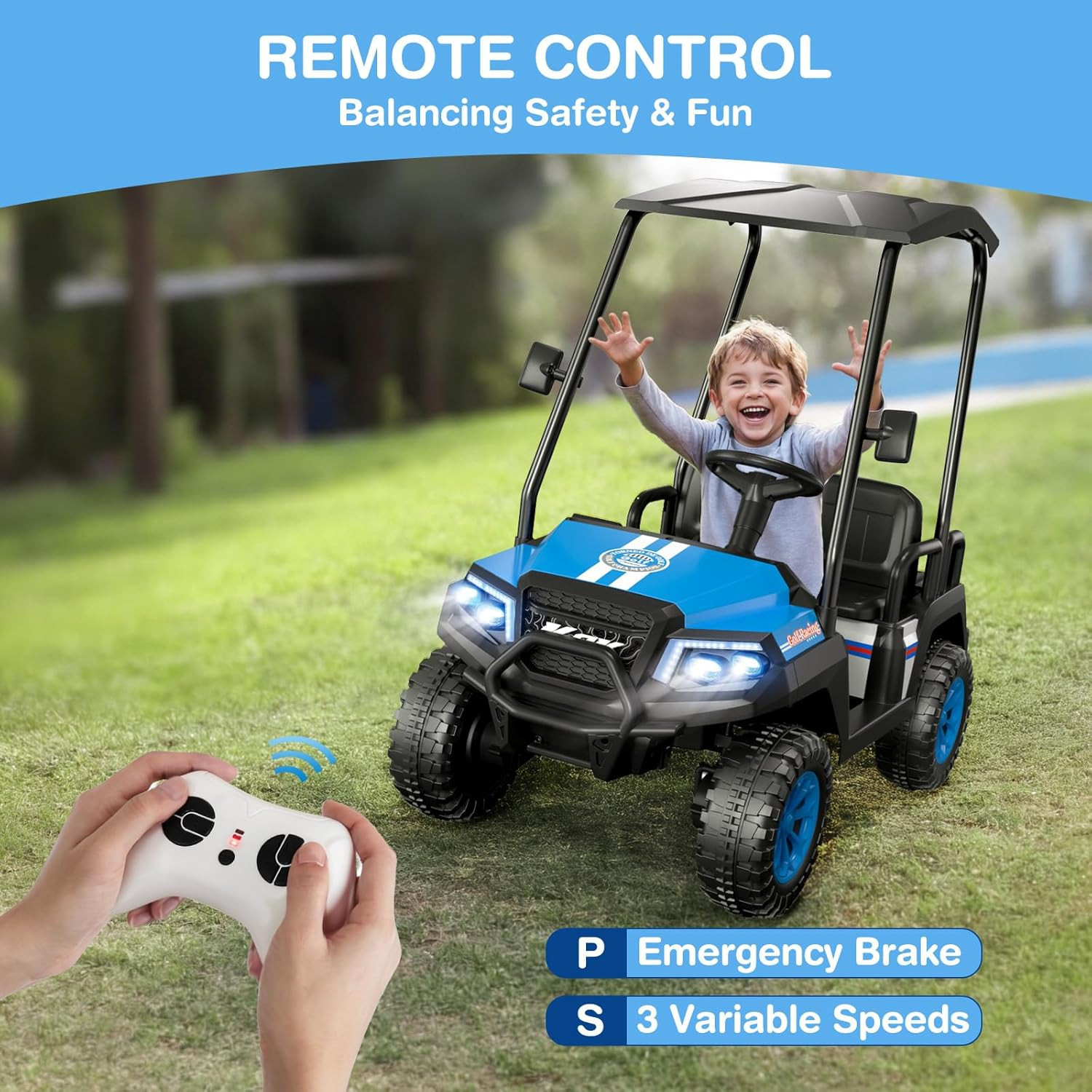 R9 24V Ride on Toys for Big Kids, 4-Seater Kids’ Car, Golf Cart Max. Capacity: 2