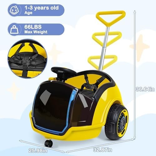 ANPABO 3-in-1 Electric Push Ride On Car, 12V Kids Ride On Toy w/Remote Contro…