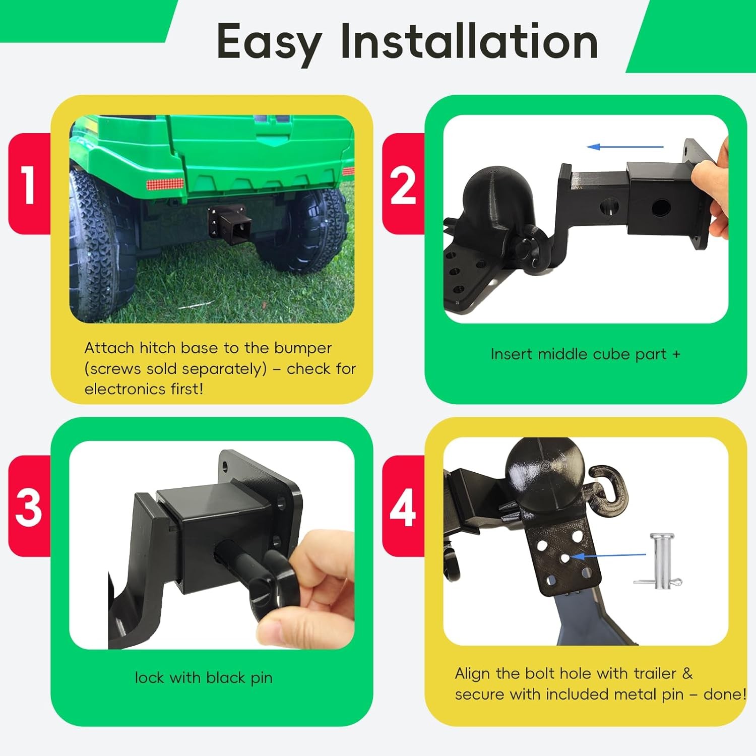 Kids Trailer Hitch Adapter for 3/8″ Power Wheels Ride On Toys